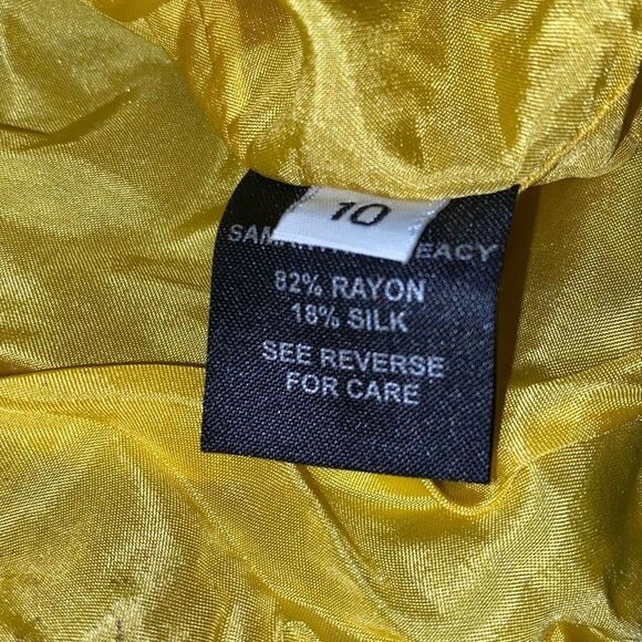 Samantha Treacy blue/yellow silk/velvet skirt w/long belt tie Sz 10 - Picture 6 of 8